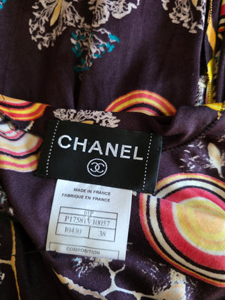 Chanel Brown Multicolor Interlocking CC Print Summer Dress 6 sz