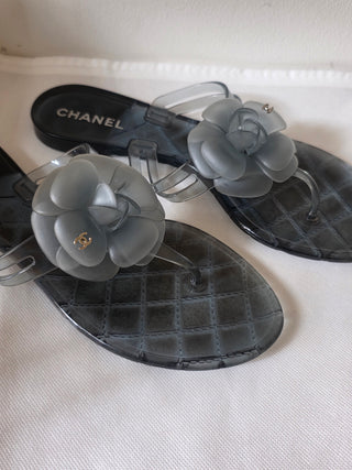 Chanel Blue Interlocking CC Logo Rubber Flip Flops IT 40