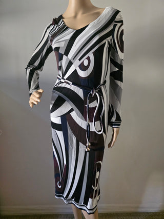 Emilio Pucci Brown White Printed Midi Length Dress US 8