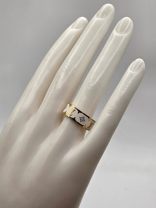 Louis Vuitton Gold-tone LV Nanogram Enamel Ring 6.5 sz