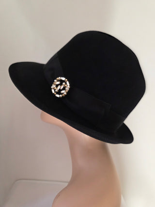 Black Gucci Felt Fedora GG Logo Hat L sz