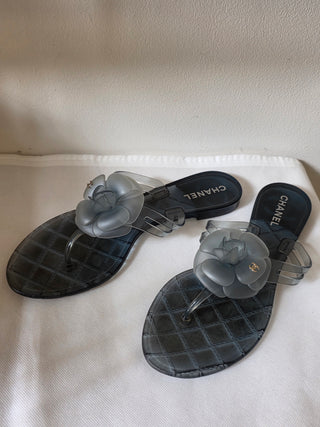 Chanel Blue Interlocking CC Logo Rubber Flip Flops IT 40