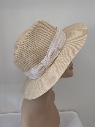 Hermès Beige Woven Straw Izia H Kilt Hat Size 59