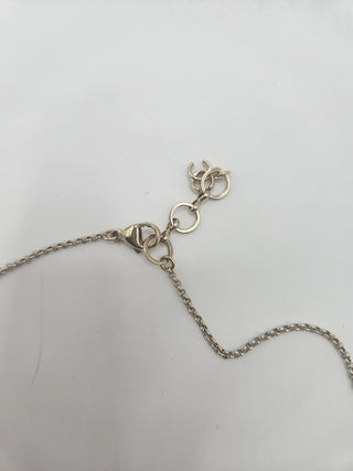 Chanel Gold-tone Faux Pearl Resin Interlocking CC Glitter Pendant Necklace