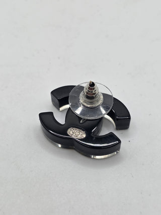 Chanel Black Gold-tone Glitter Resin CC Stud Single Earring