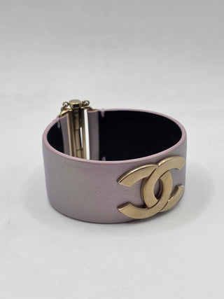 Chanel Metallic Purple Leather Interlocking CC Wrap Bracelet