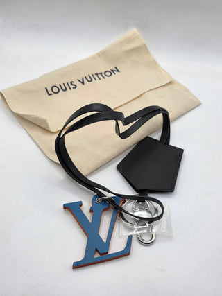 Louis Vuitton Black Leather LV logo bag charm tag