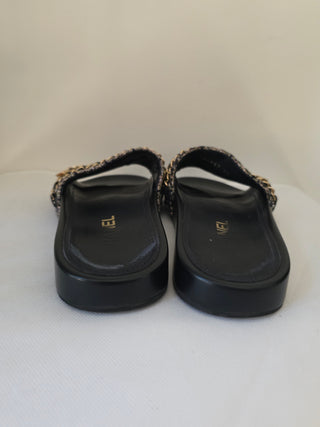 Chanel Black Leather 2016 Interlocking CC Logo Slides 36 sz