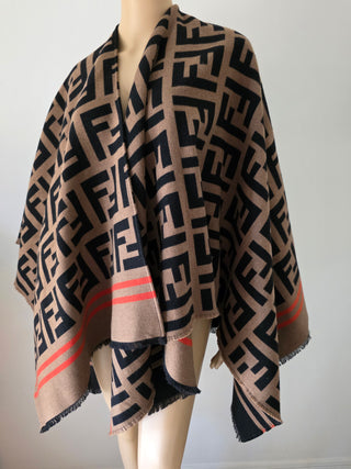 Fendi Brown FF Zucca Logo Pattern Oversized Shawl