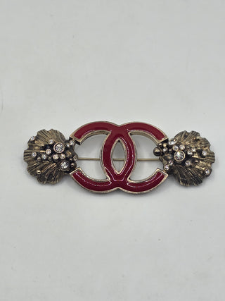 Chanel Silver-tone Strass Enamel Interlocking CC Brooch