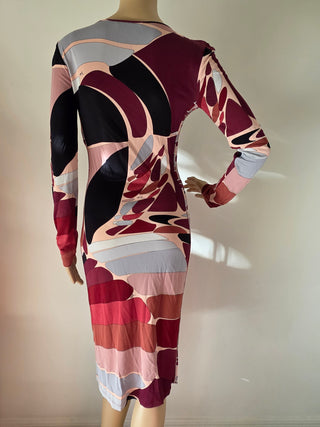 Emilio Pucci Brown Res Printed Midi Length Dress 40 sz