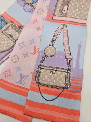 Louis Vuitton pink blue multicolor Skyline Story Silk Bandeau
