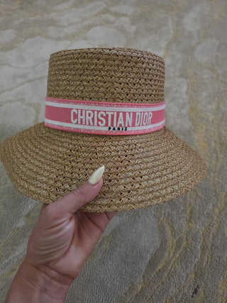 Christian Dior Beige Straw logo embellished sun hat 58 sz