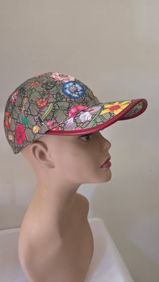 Gucci Beige GG Monogram floral Baseball Cap M sz