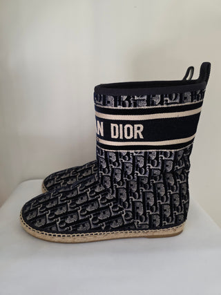 Christian Dior Blue Oblique Jacquard Velvet Boots 40 sz