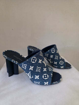 Louis Vuitton Blue LV Monogram Denim Slides 40 sz