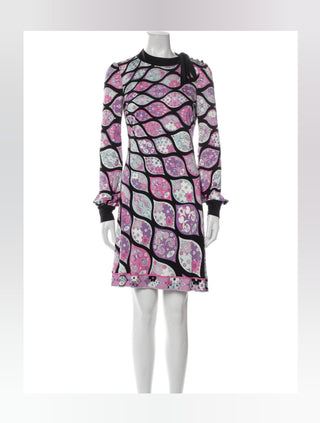 Emilio Pucci Purple Black multicolor printed Silk Mini Dress M sz
