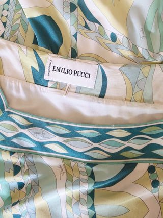 Emilio Pucci White green multicolor signature print long-sleeved summer dress 6 sz