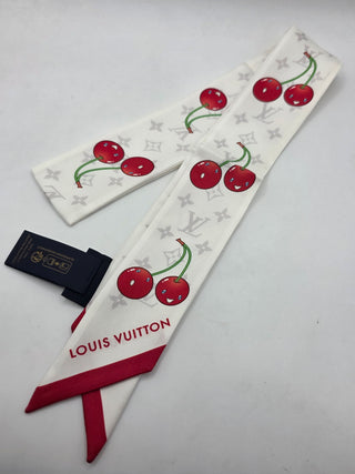Louis Vuitton White Cherry print Cerise Silk Twilly