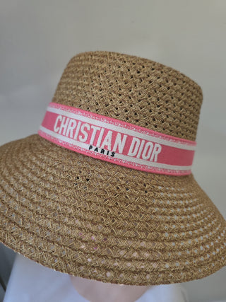 Christian Dior Beige Straw logo embellished sun hat 58 sz