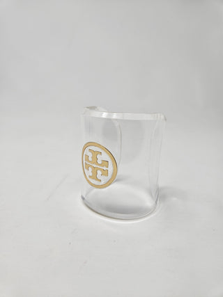 TORY BURCH Clear Resin Gold tone Miller Cuff Wide Bracelet