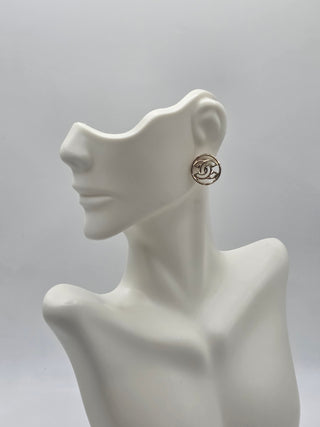Chanel Gold-tone Interlocking CC Logo Round stud earrings
