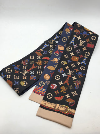 Louis Vuitton Black Navy Blue multicolor LV Monogram Silk Bandeau