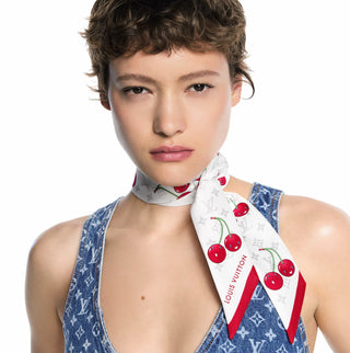 Louis Vuitton White Cherry print Cerise Silk Twilly