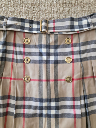Burberry London Brown Multicolor Plaid Print Wool pleated skirt S sz