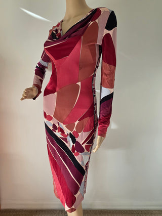 Emilio Pucci Brown Res Printed Midi Length Dress 40 sz