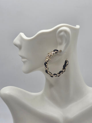 Chanel Gold-tone 2022 Leather Woven CC Turnlock Hoop Earrings