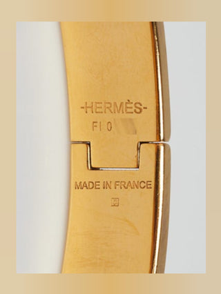 Hermes White Enamel Gold Plated Clic-H Narrow PM Bracelet