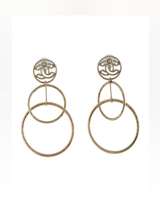 Chanel Gold-tone Interlocking CC Circle Drop Earrings