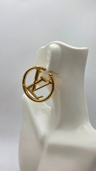 Louis Vuitton Gold-tone LV Logo Louise Hoop GM Earrings