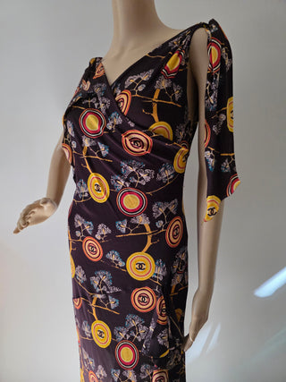 Chanel Brown Multicolor Interlocking CC Print Summer Dress 6 sz