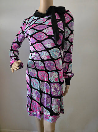 Emilio Pucci Purple Black multicolor printed Silk Mini Dress M sz