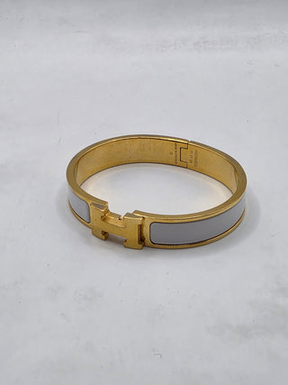 Hermes White Enamel Gold Plated Clic-H Narrow PM Bracelet