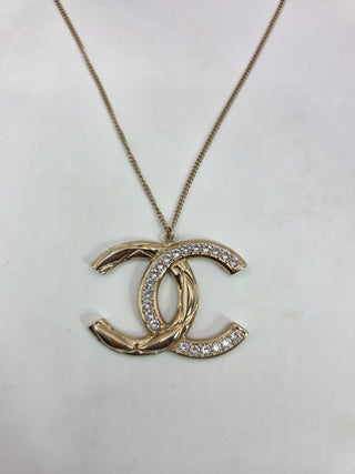 Chanel Gold-tone Enamel Strass Reversible Interlocking CC Pendant Necklace