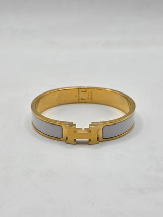 Hermes White Enamel Gold Plated Clic-H Narrow PM Bracelet