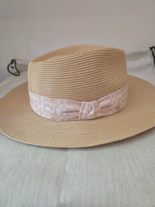 Hermès Beige Woven Straw Izia H Kilt Hat Size 59