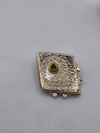 Chanel Gold-tone Blavk Strass Interlocking CC Stud Earrings