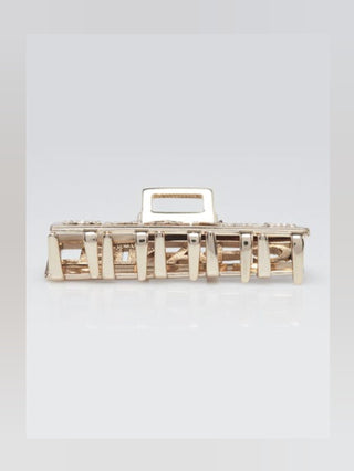 Chanel Goldtone Metal Crystal Logo Printed Hair Claw Clip