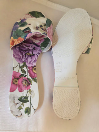 Dolce & Gabbana Multicolor Rubber DG logo Floral Print Slides 39 sz
