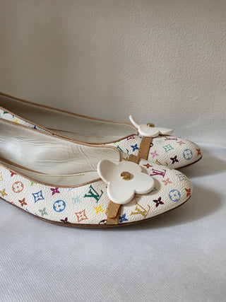 Louis Vuitton White Multicolore LV Monogram Ballet Flats 41 sz