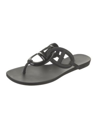 Hermès Black Egerie Chaîne d'Ancre Insignia Slides 38 sz