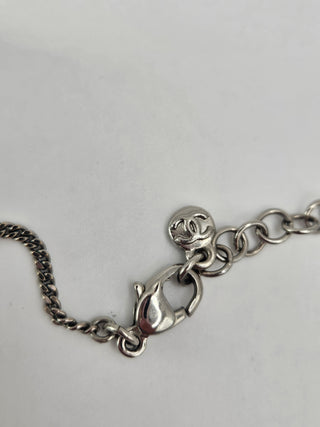 Chanel Silver-tone Strass CC Logo Dangle Pendant Necklace