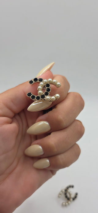 Chanel Gold-tone Faux Pearl Strass Interlocking CC Stud Earrings