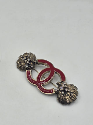 Chanel Silver-tone Strass Enamel Interlocking CC Brooch