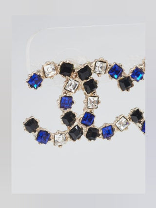 Chanel Gold Metal Multicolor Crystal CC Stud Earrings