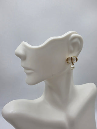 Christian Dior Gold-tone Faux Pearl Petit CD Stud Earrings